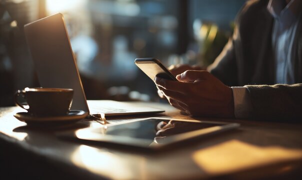 Close-up of person using mobile device in cafe
