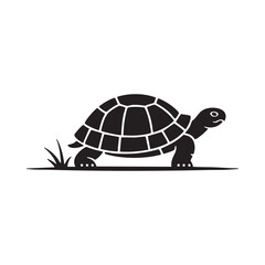 Silhouette of Tortoise Walking on Ground Vector Illustration
