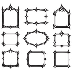 Gothic game frame set, vector fantasy medieval border, vintage tribal symmetry mystic design element vector