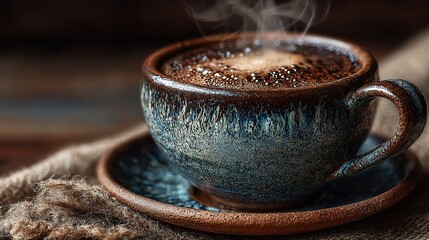 Aromatic coffee in a rustic mug