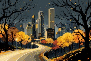 Autumnal cityscapes at night