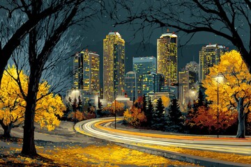 Autumnal city at night