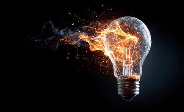 A burning incandescent lightbulb against a dark background. Abstract artistic image