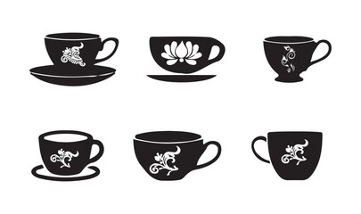 Cup tea icon set,  Coffee cup silhouette , cup of tea bag Logo, Tea cup icon bundle set, Vector illustration EPS 10.