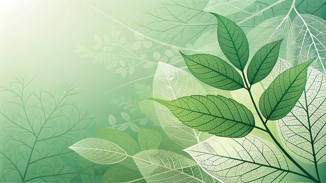 Abstract green gradient with subtle plant veins overlay for Earth Day with copy space