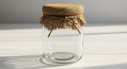 Rustic Glass Jar with Woven Lid and Burlap Tie