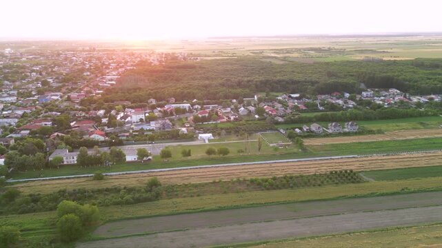 Rural settlement at sunset