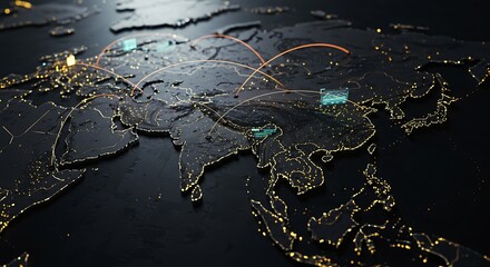 Global Network Connections Over Asia at Night.