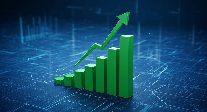 Dynamic green graph symbolizing business growth and progress on a digital platform