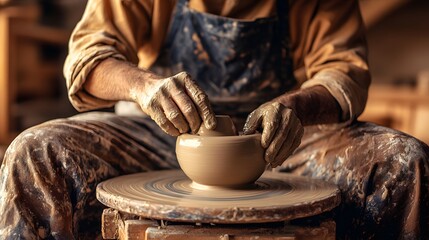Artisan Potter Shaping Clay Bowl on Wheel
