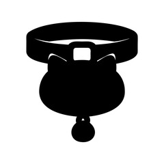 Minimalist silhouette of a cat collar with a bell attached to it