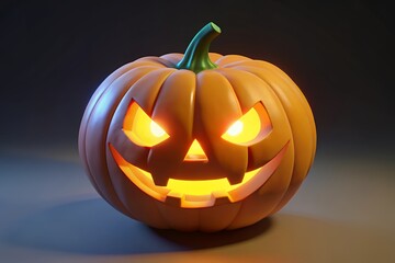 Glowing jack o lantern with spooky face on dark background