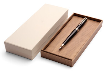 Luxury Pen and Notebook Set in Premium Wooden Box on a transparent background