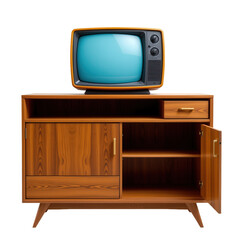 Vintage wood cabinet with retro television set on top