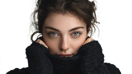 A captivating portrait of a young woman with a piercing gaze, representing strength and self-possession. The image focuses on inner power.