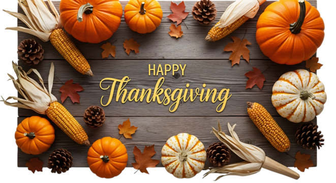 Happy thanksgiving autumn harvest decoration isolated on transparent background - Powered by Adobe