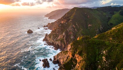 Sunset Coastline Aerial View.