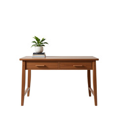 Modern Wooden Desk with Plant and Decorative Accessories