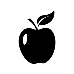 Simple black and white illustration of an apple with a single leaf
