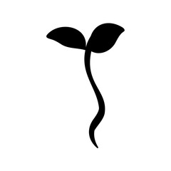 A minimalistic black and white depiction of a seedling sprout symbol