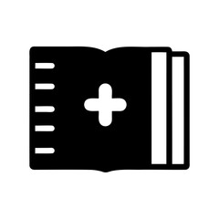 Medical reference book with a plus sign, health care guide icon