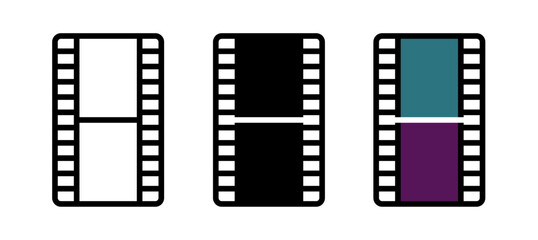 Obraz premium Film strip icons set in different styles and colors.