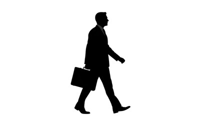Black & White Line Drawing shows businessman walking on black background for posters and minimal business branding.