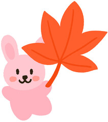Obraz premium Maple Tree with Adorable Bunny Character – Fun Autumn Illustration