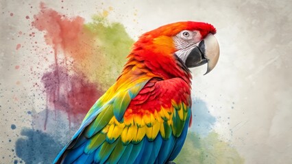 Obraz premium Red and yellow macaw perched with vibrant blue and green feathers in a tropical setting