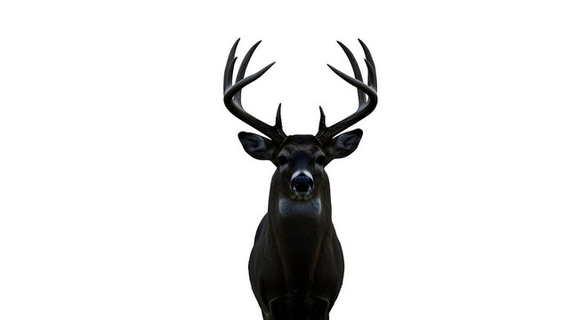 Dark brown buck with antlers stands against a stark black backdrop. Ideal for nature posters or wild animal branding. - Powered by Adobe