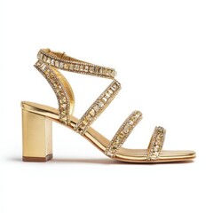 Obraz premium Elegant Gold Crystal Embellished Block Heel Sandals for Women's Summer Fashion