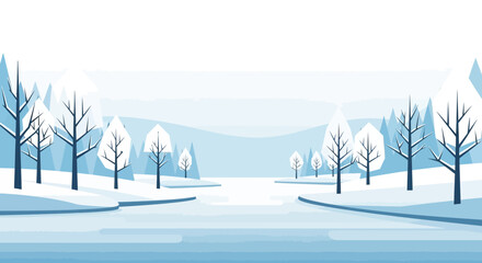 Serene Winter Landscape With Trees And Soft Blues Minimalist And Peaceful Feel