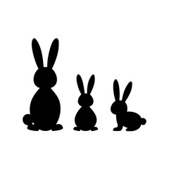 Three bunnies in silhouette, one adult and two smaller bunnies
