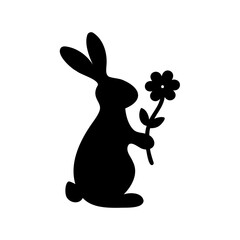 Cute bunny silhouette holding a flower, a simple spring illustration art