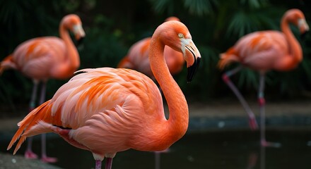 Exquisite Flamingo Flock Portrait: A Display of Tropical Avian Beauty and Elegance