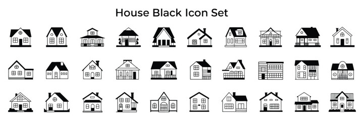 Fototapeta premium Minimalist House Icons, Monochrome Vector Collection of Home Designs