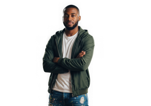 Confident man with arms crossed against a dark background