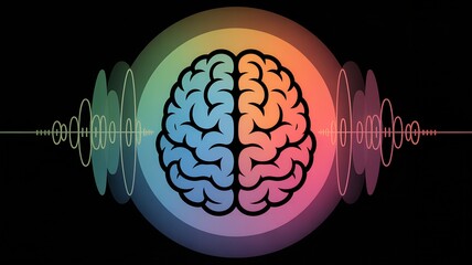 Abstract representation of brain activity with sound waves and colorful gradient background