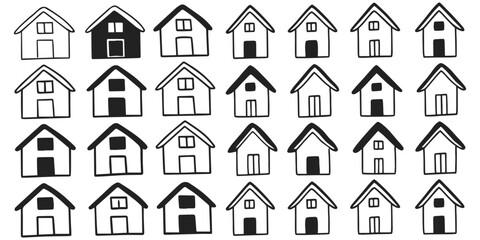 Simple hand drawn houses, Hand drawn cute house doodle vector, Simple home icons vector illustration