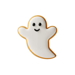Obraz premium Smiling Ghost Cookie: A Sweet Halloween Treat Wrapped in Frosting and Childhood Charm