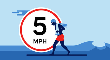 Speed Limit Five Mph Sign near Swimmer Safety Awareness for Water Sports