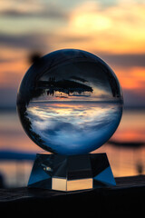 Photography with crystal ball of jetty in the albufera of valencia
