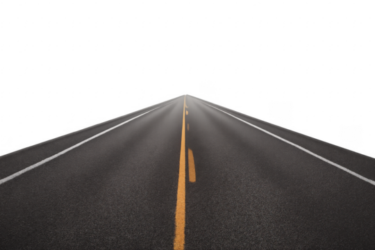 Empty highway disappearing into the horizon on transparent background