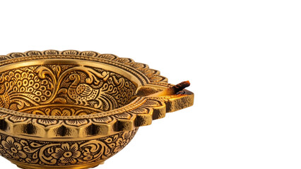 Obraz na płótnie Canvas Diya, Diwali, Deepavali, Festival of Lights, oil lamp, Hindu festival, puja, worship, isolated on white, light, hope, spiritual, auspicious, traditional, brass, ornate, carved, Indian lamp, prayer, fa