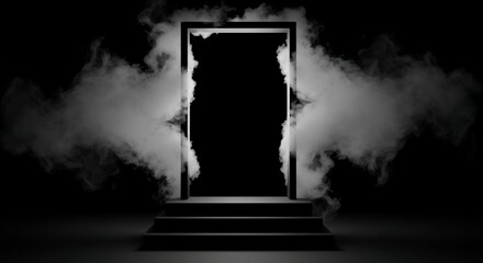 Mysterious dark doorway surrounded by smoke or fog a surreal conceptual image