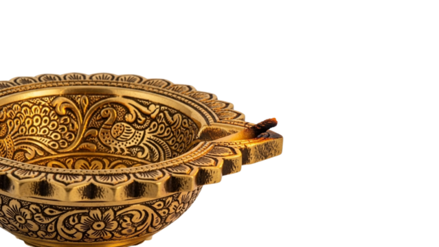 Diya, Diwali, Deepavali, Festival of Lights, oil lamp, Hindu festival, puja, worship, isolated on white, light, hope, spiritual, auspicious, traditional, brass, ornate, carved, Indian lamp, prayer, fa - Powered by Adobe