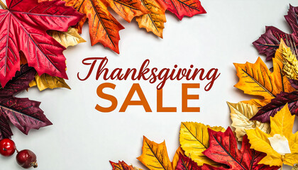 Thanksgiving sale poster with autumn leaves and elegant typography design