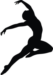 Fototapeta premium Graceful silhouette of a dancer in mid leap against a white background