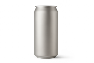 Blank metallic aluminum beverage can with transparent background