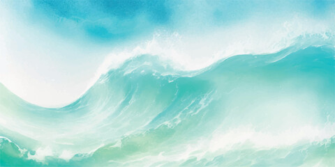 Obraz premium Gentle pastel watercolor wave in soft blue-green palette for spa, beauty posters, and social media templates